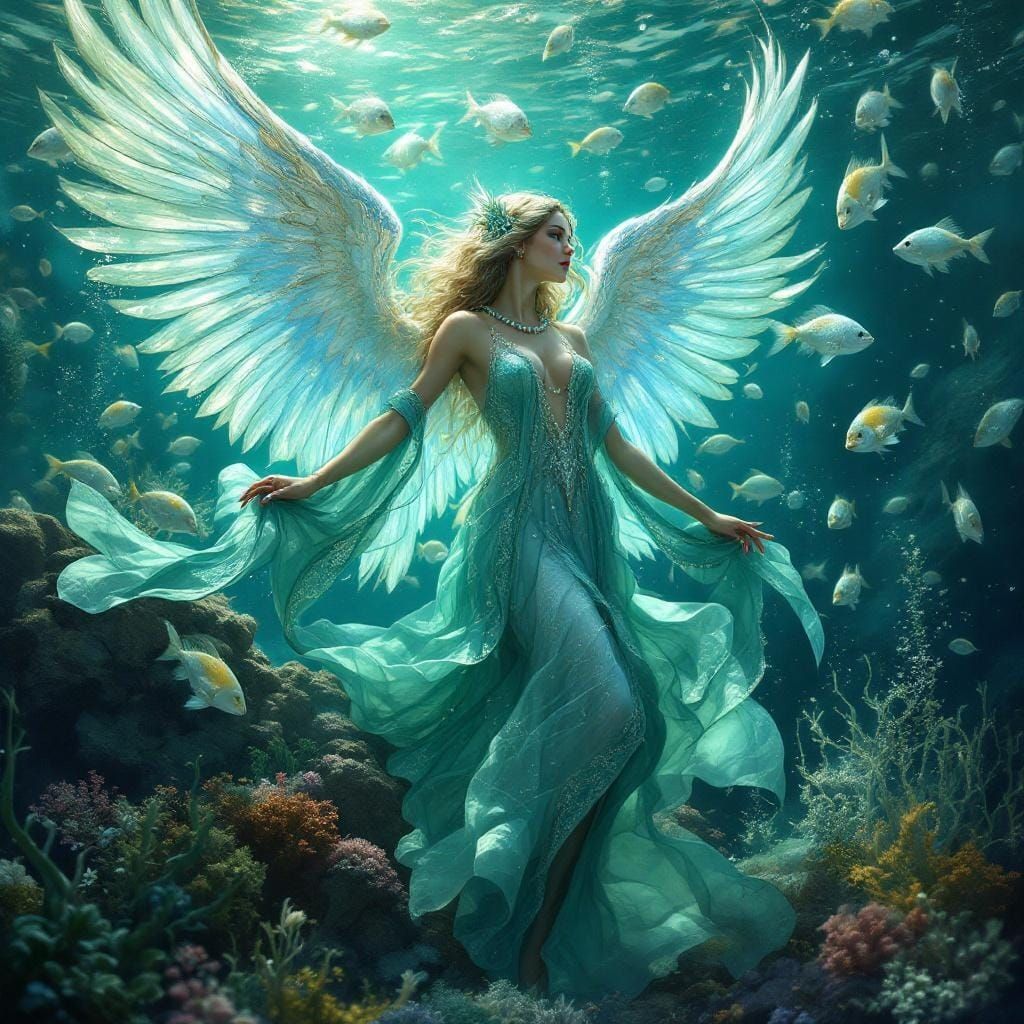 Arariel: Fantasy Angel of Oceans in Art Nouveau Style
