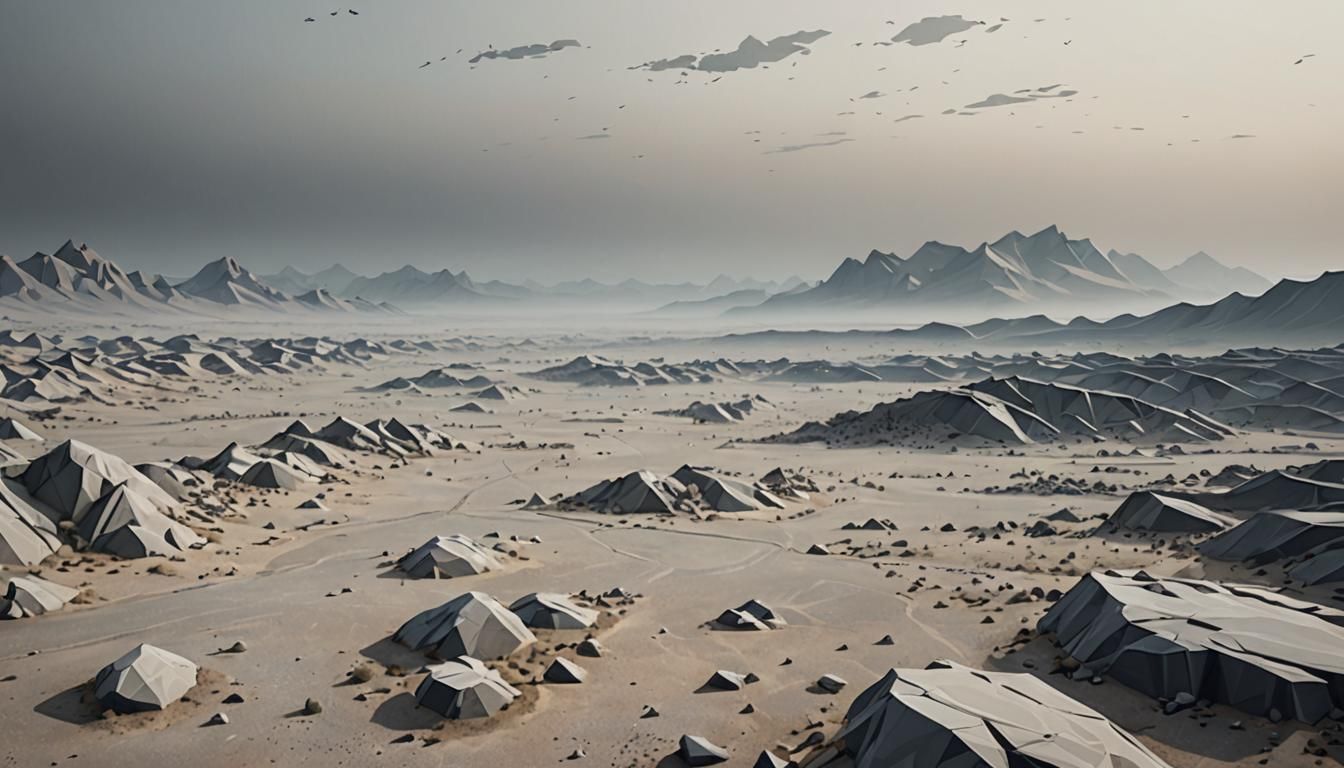 Barren Grey Landscape in Low-Poly Art