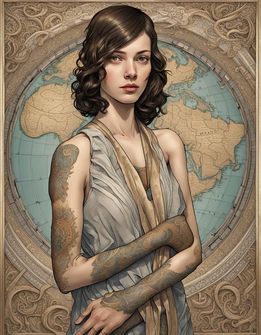 World Map Tattoo in an Art Deco Palace