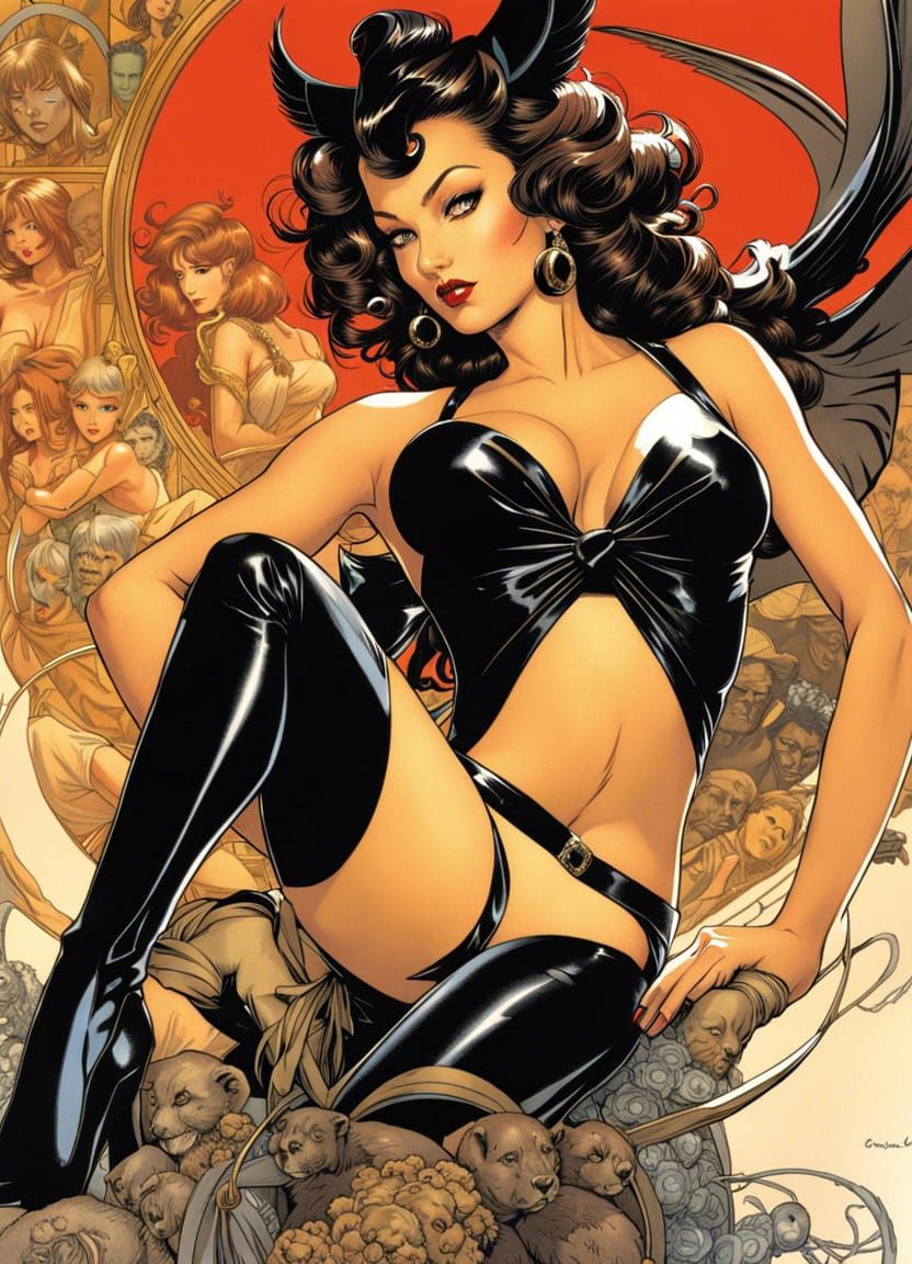 Classic Pin-Up Illustration in Ink and Airbrush