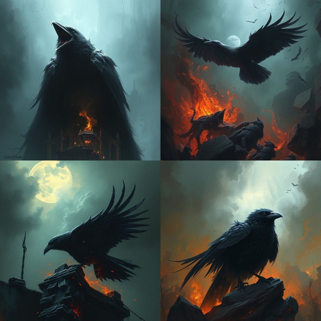 Dark Fantasy Raven in a Haunting Landscape