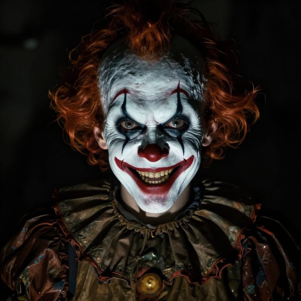 Terrifying Clown Portrait in Macabre Realism Style
