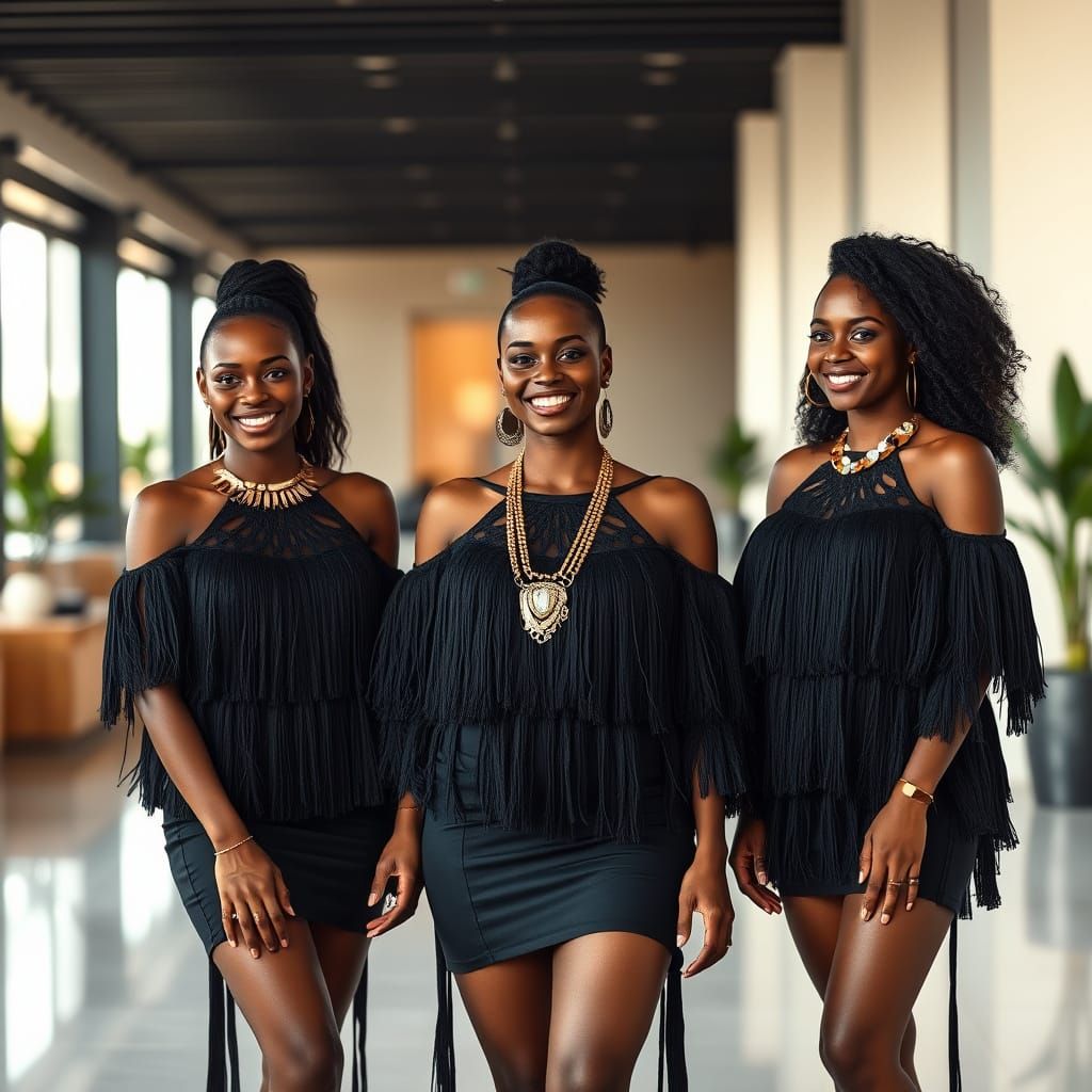 Smiling Women in Tassel Dresses, Brathwaite Style