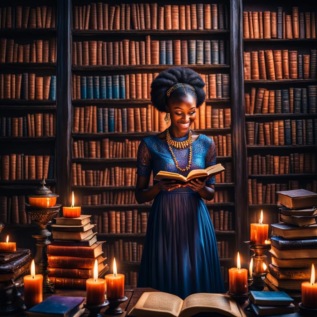 Beautiful Girl Reading by Candlelight in HDR