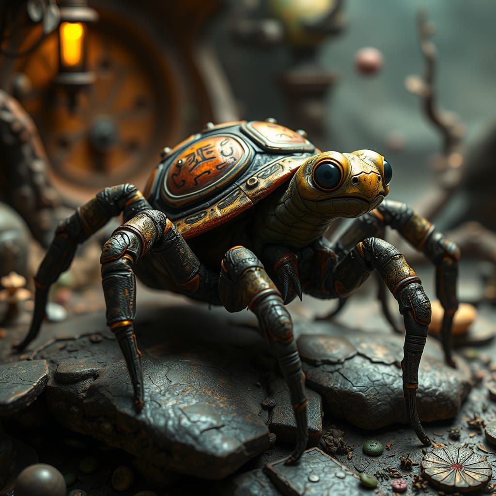 Spider Turtle Hybrid in Dreamlike Landscape