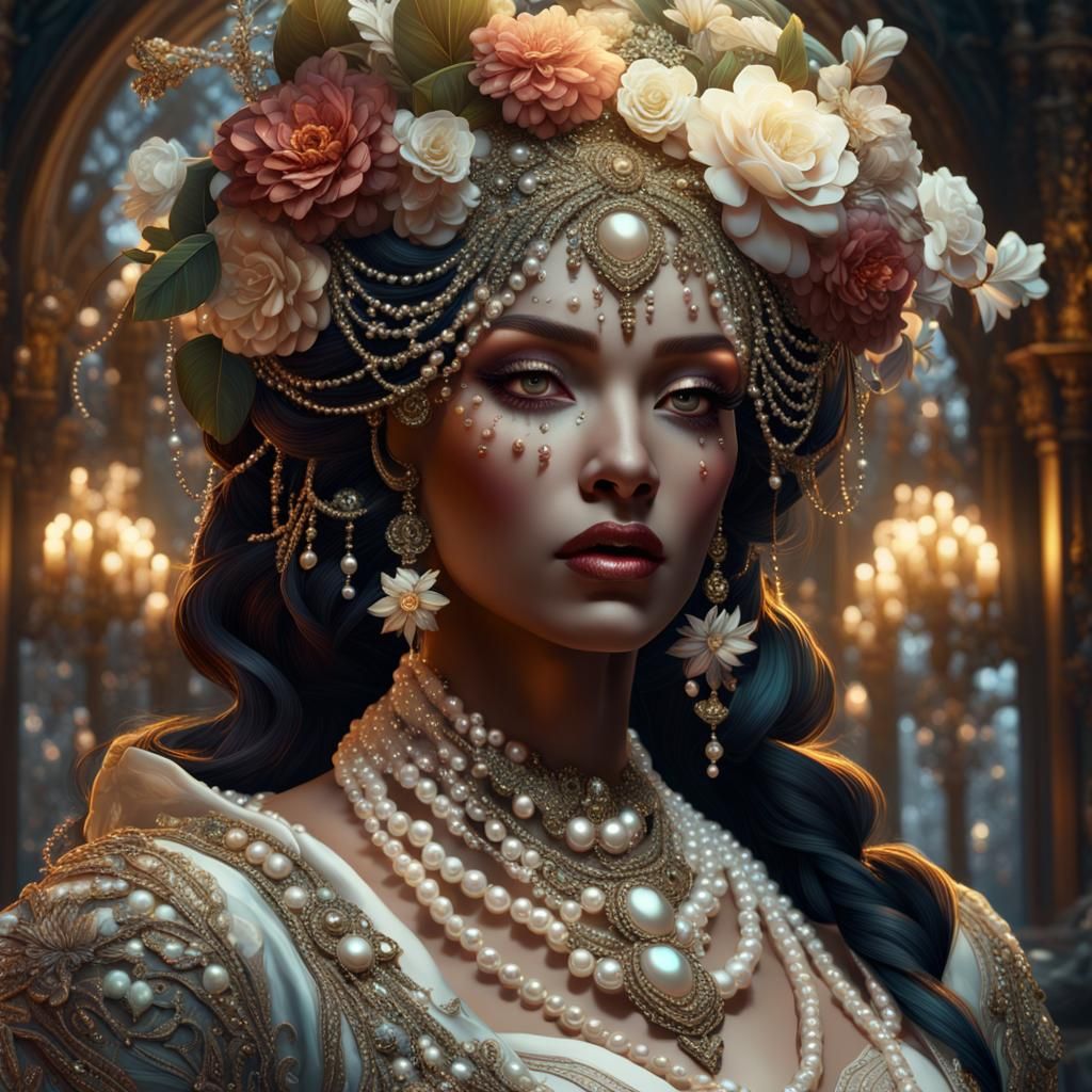Woman in Pearls: Dark Fantasy Concept Art