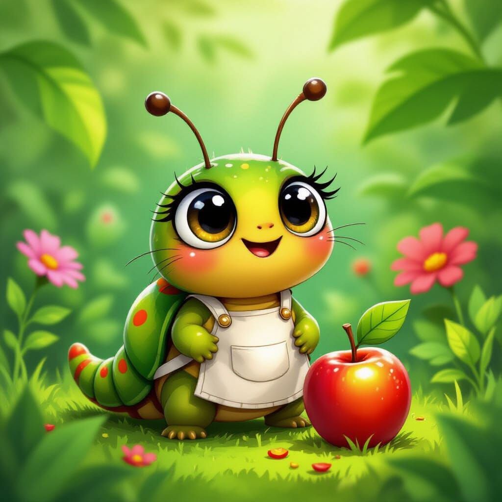 Excited Caterpillar About to Eat Fruit in Garden