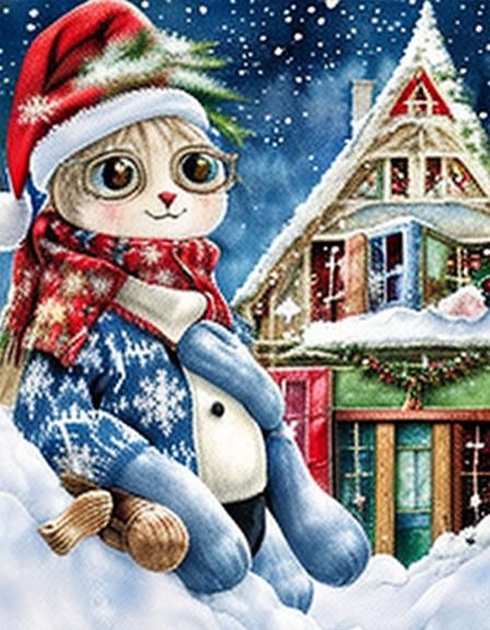 Festive Christmas Sweater in Cubist Watercolor Style