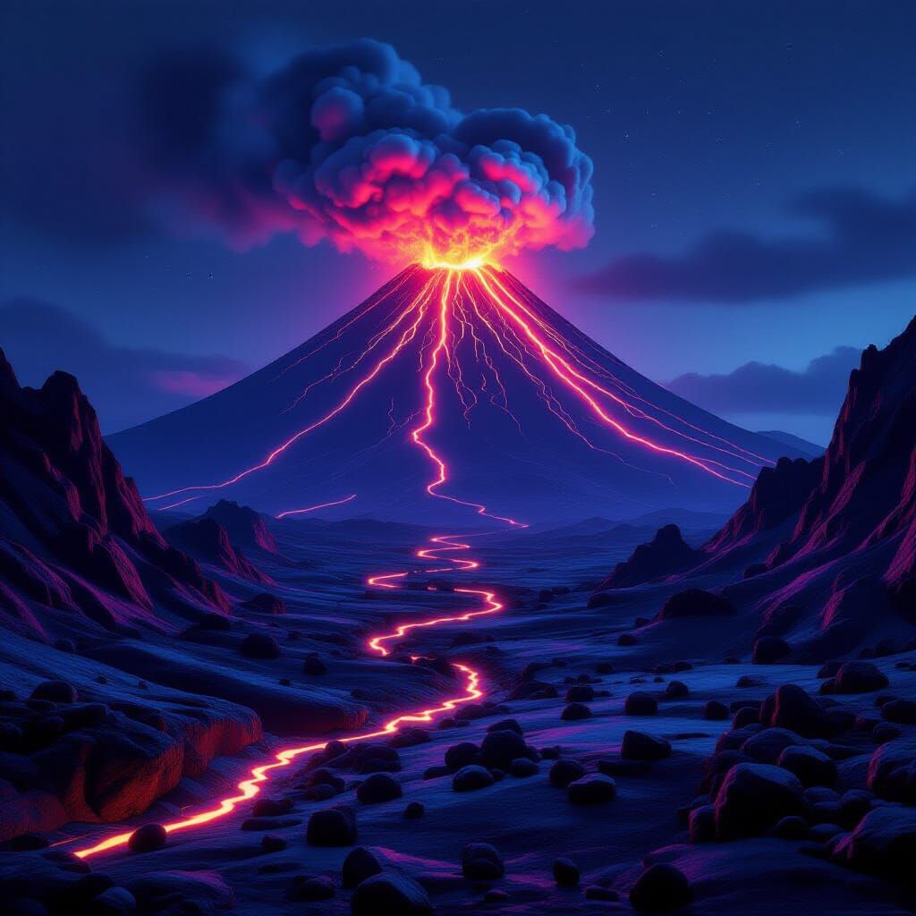 Neon Volcanic Landscape in Ultra-Realistic 8k