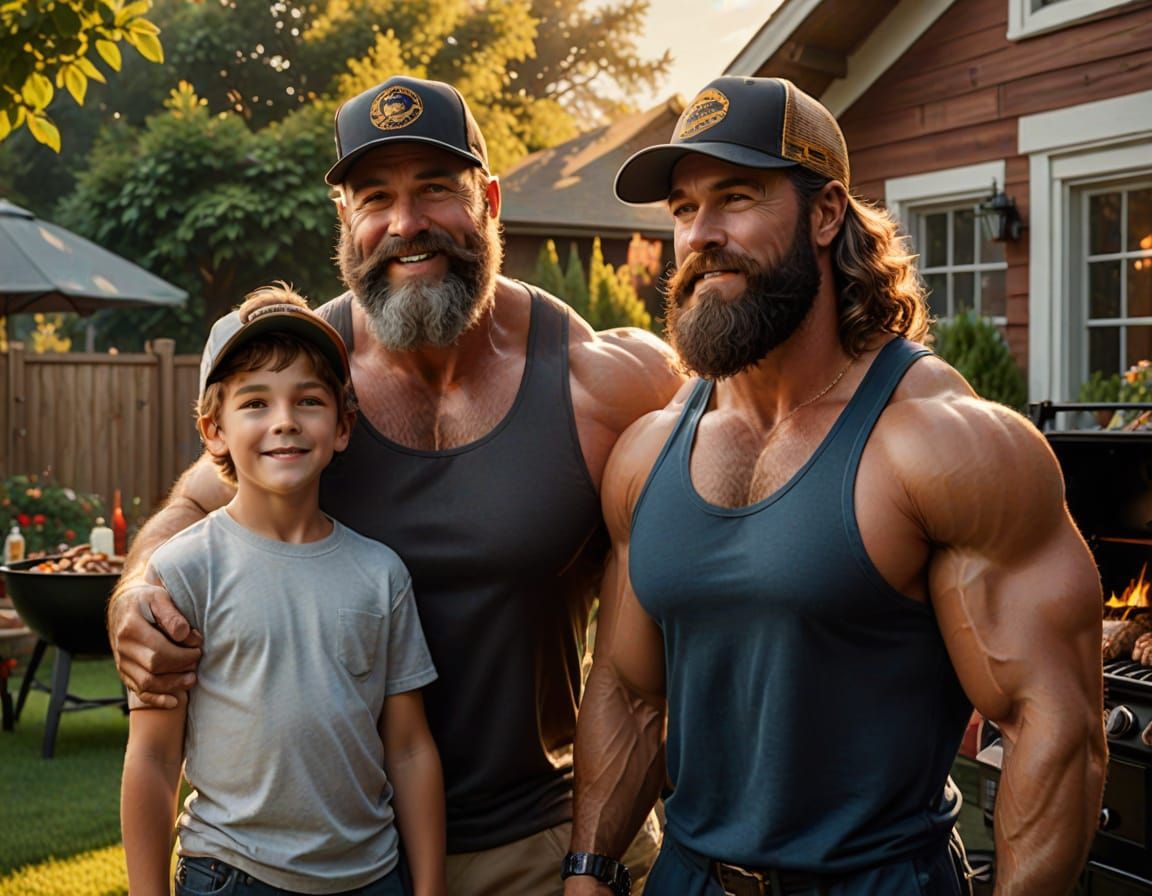 Bodybuilding Father and Son in Vivid Digital Art