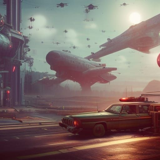 Atompunk Retrofuturistic Concept Art in 8k