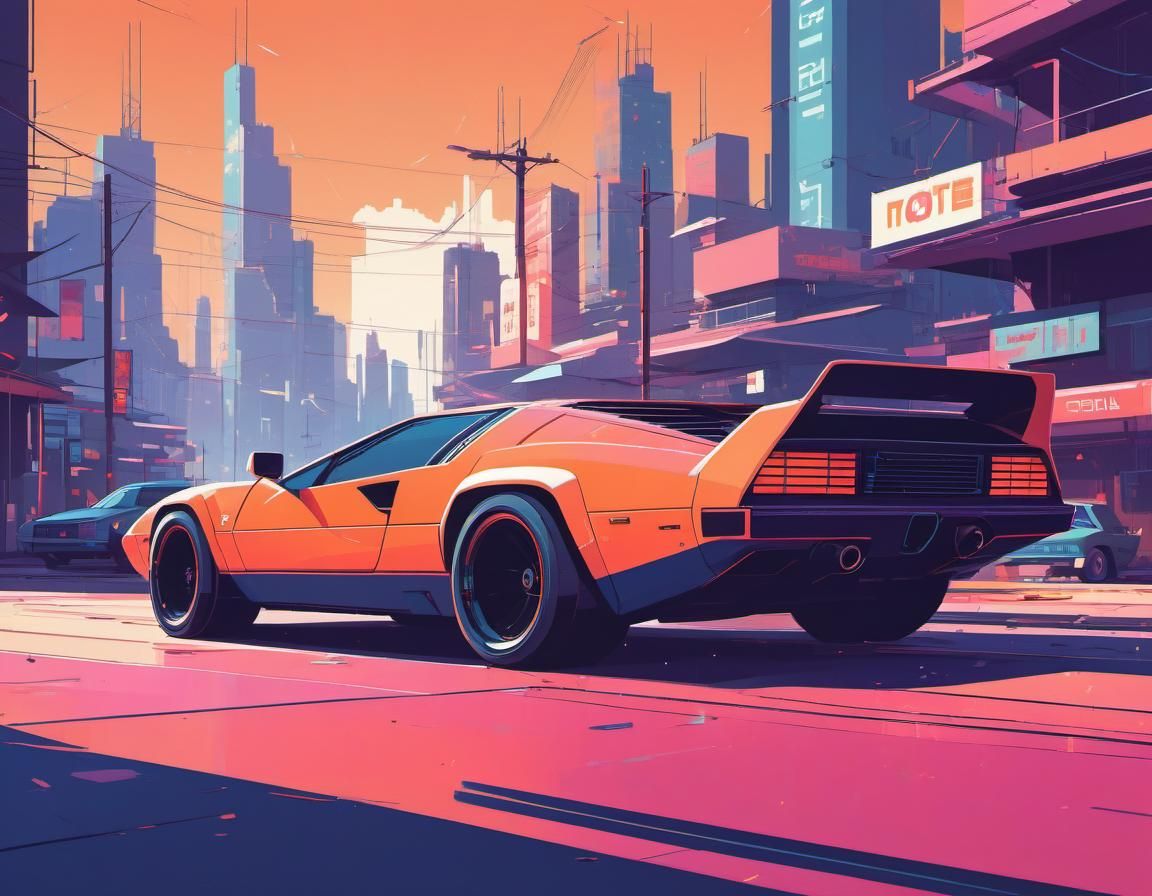 Cyberpunk Cat in Exotic Car, Retro Vector Art