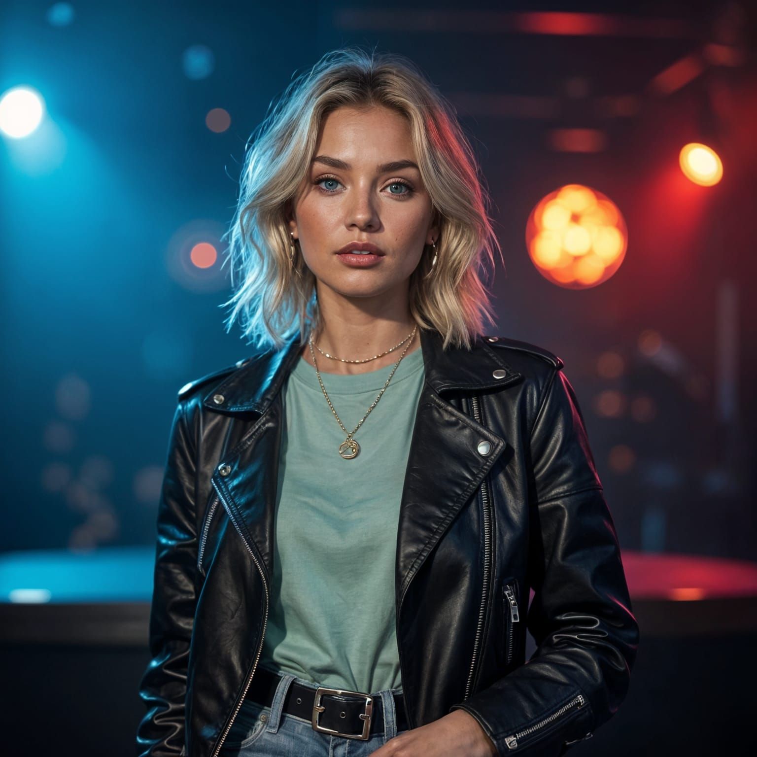 Young Blonde Woman Posing in 90s Techno Club Style