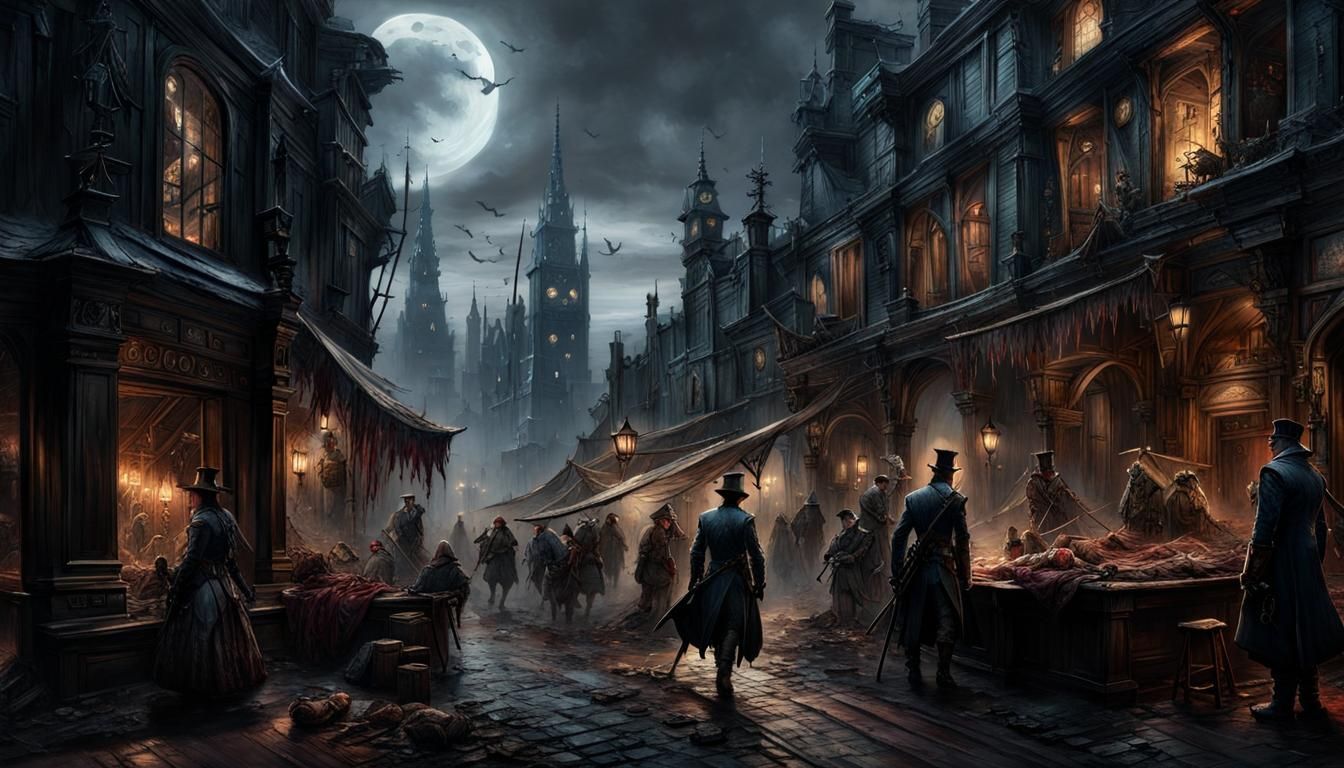 Wounded Hunter in Victorian City, Dark Fantasy Art