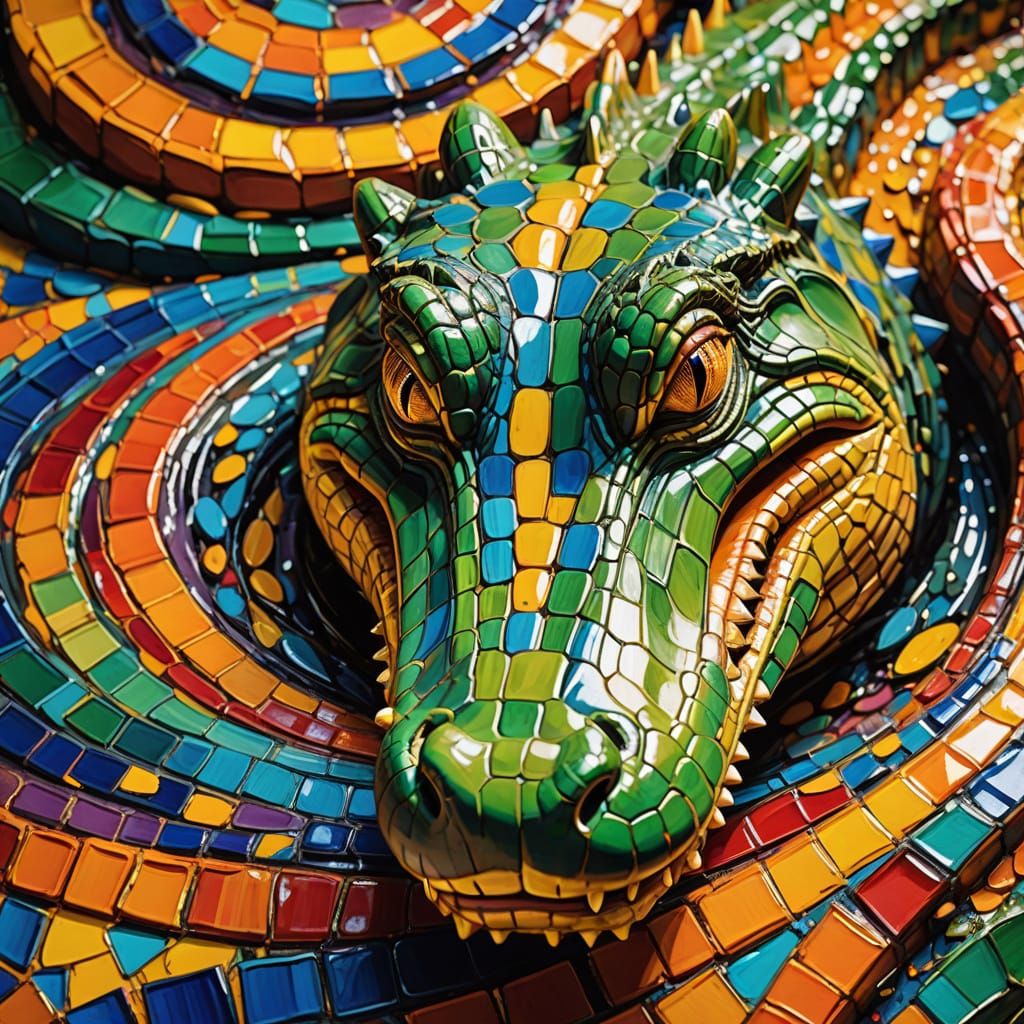 Abstract Crocodile Box Close-up: Vibrant Art