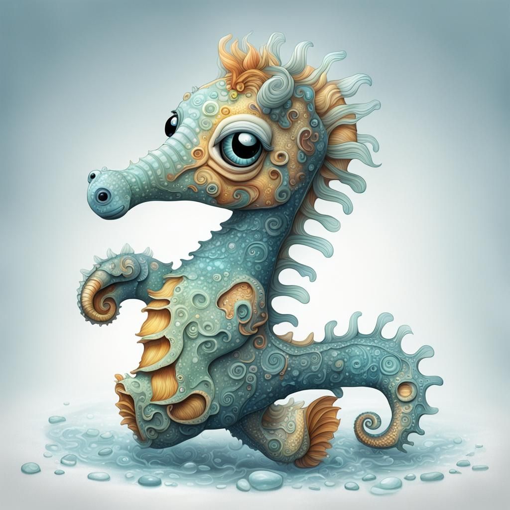 Adorable Chibi Seahorse Caricature in Ethereal Style