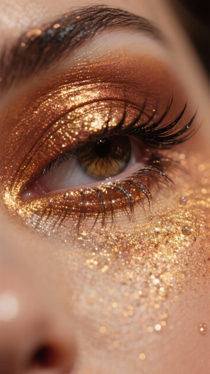 Hyperrealistic Eyelid Close-Up with Golden Eyeshadow