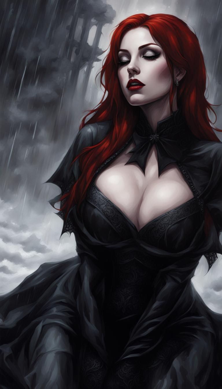 Redhead Vampire in Stormy Gothic Art