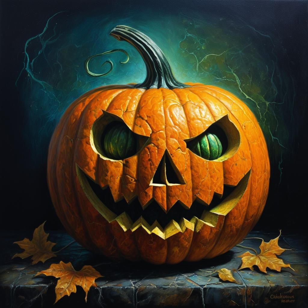 Halloween Pumpkin Oil Painting in Boulet Style