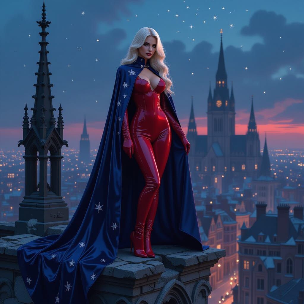 Victorian Gothic Woman in Constellation Catsuit