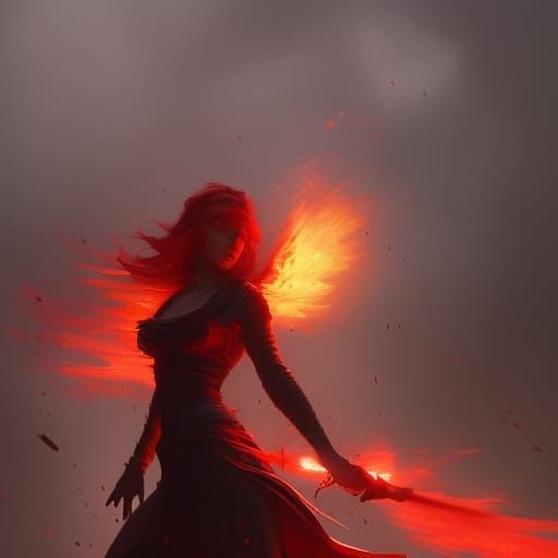 Girl with Fiery Red Hair, Detailed Fantasy Art