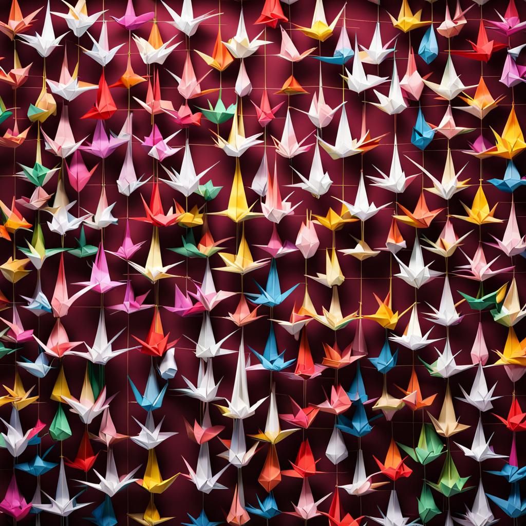 Origami Paper Cranes Papercraft in Soft Focus