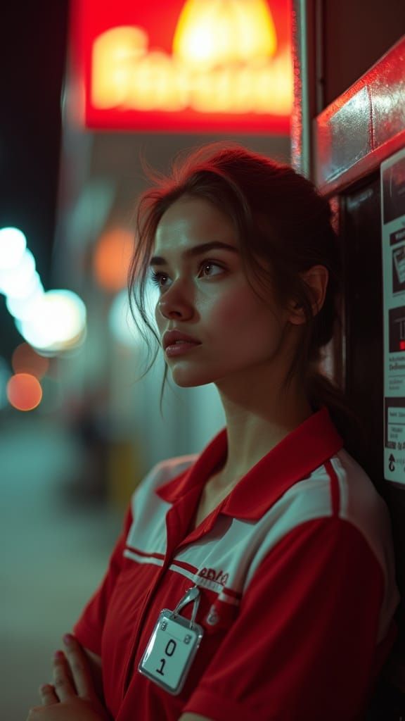 Hyperrealistic Portrait of a Young Fast Food Worker Lost in ...