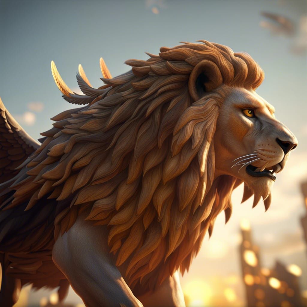 Epic Winged Lion in 3D Game Style