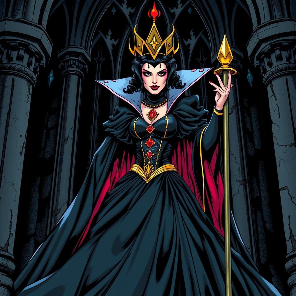 Evil Queen Grimhilde in Comic Book Style