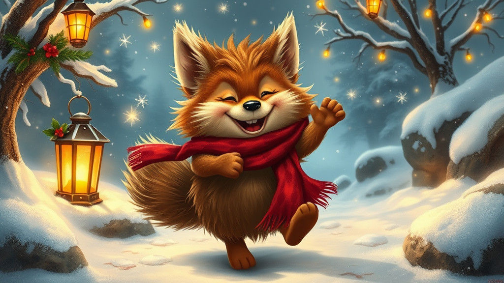 Fox-like Plush Creature in Winter Wonderland
