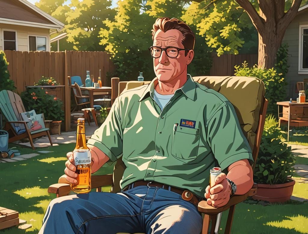 Hank Hill Drinking Beer: Anime Style