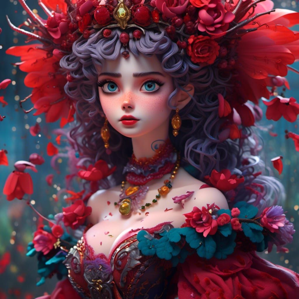 Crimson Witch Portrait in Tim Burton Style