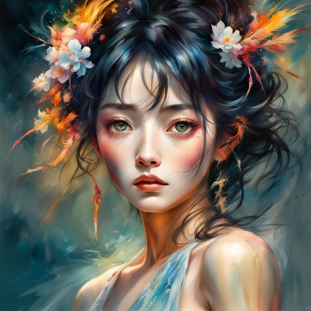 Cyberpunk Japanese Goddess Digital Painting