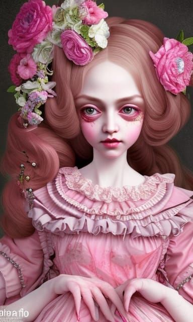 Frumpy pink frilly dress lace dress woman