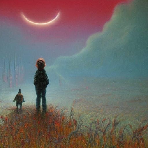 Elderly Wanderer in Moonlit Night