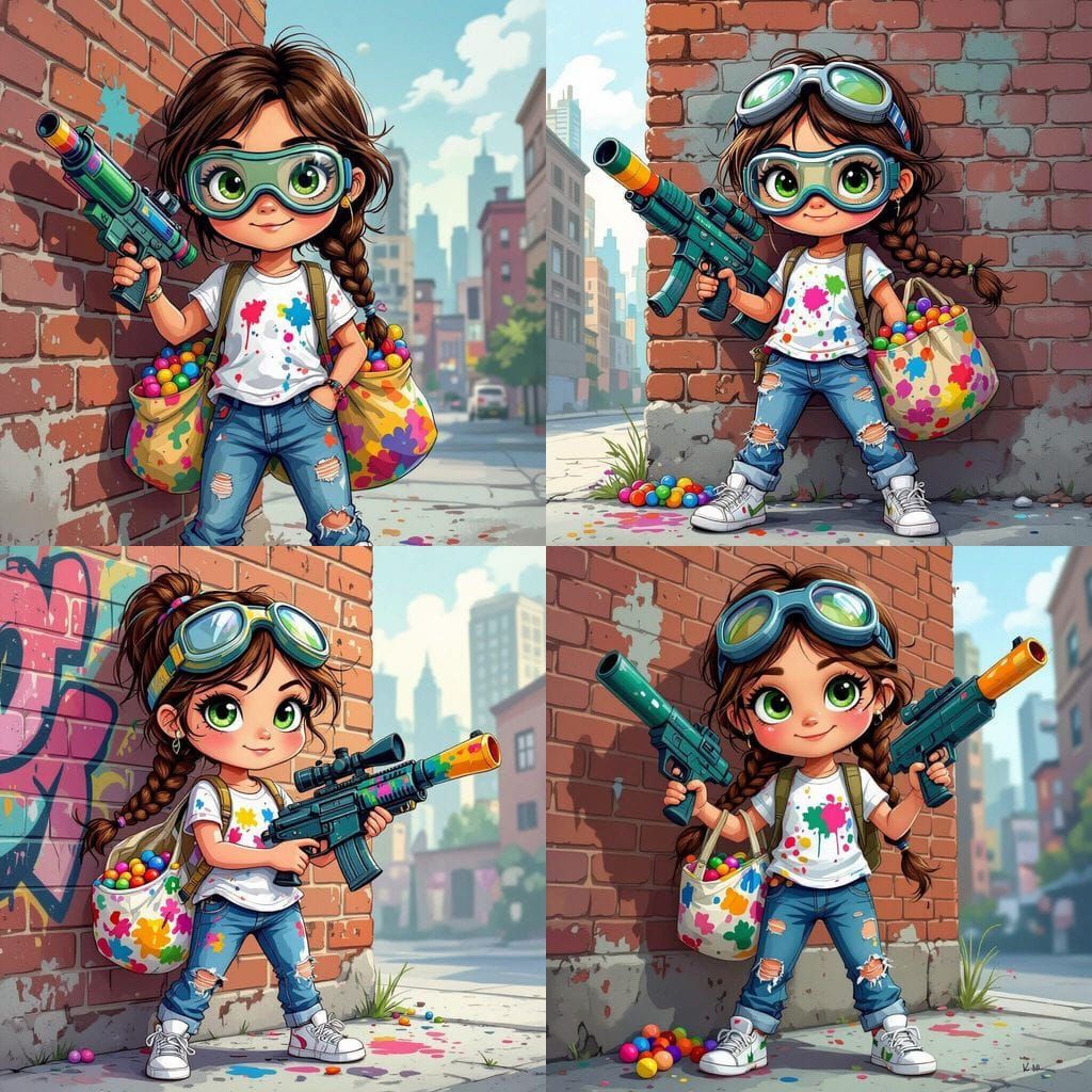 Sassy Girl with Paintball Gun in Comicbook Style
