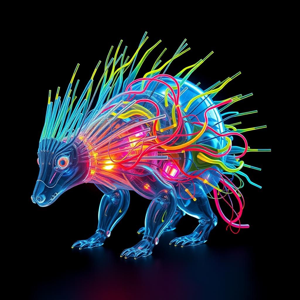 Translucent Cybernetic Porcupine in Biomechanical Sci-Fi Sty...