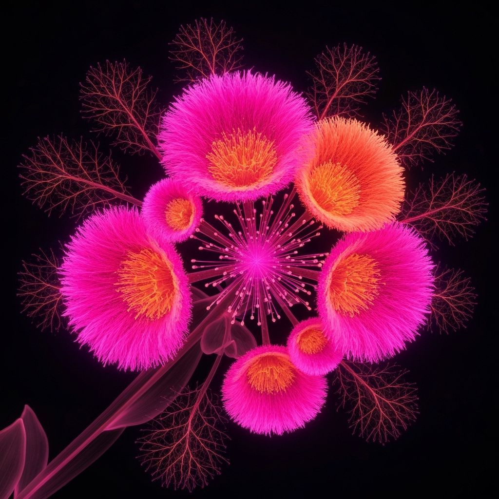 Vibrant Glowing Flowers with Filaments
