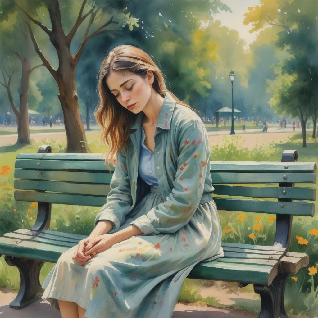 Woman in Pain: Gouache Impressionist Masterpiece