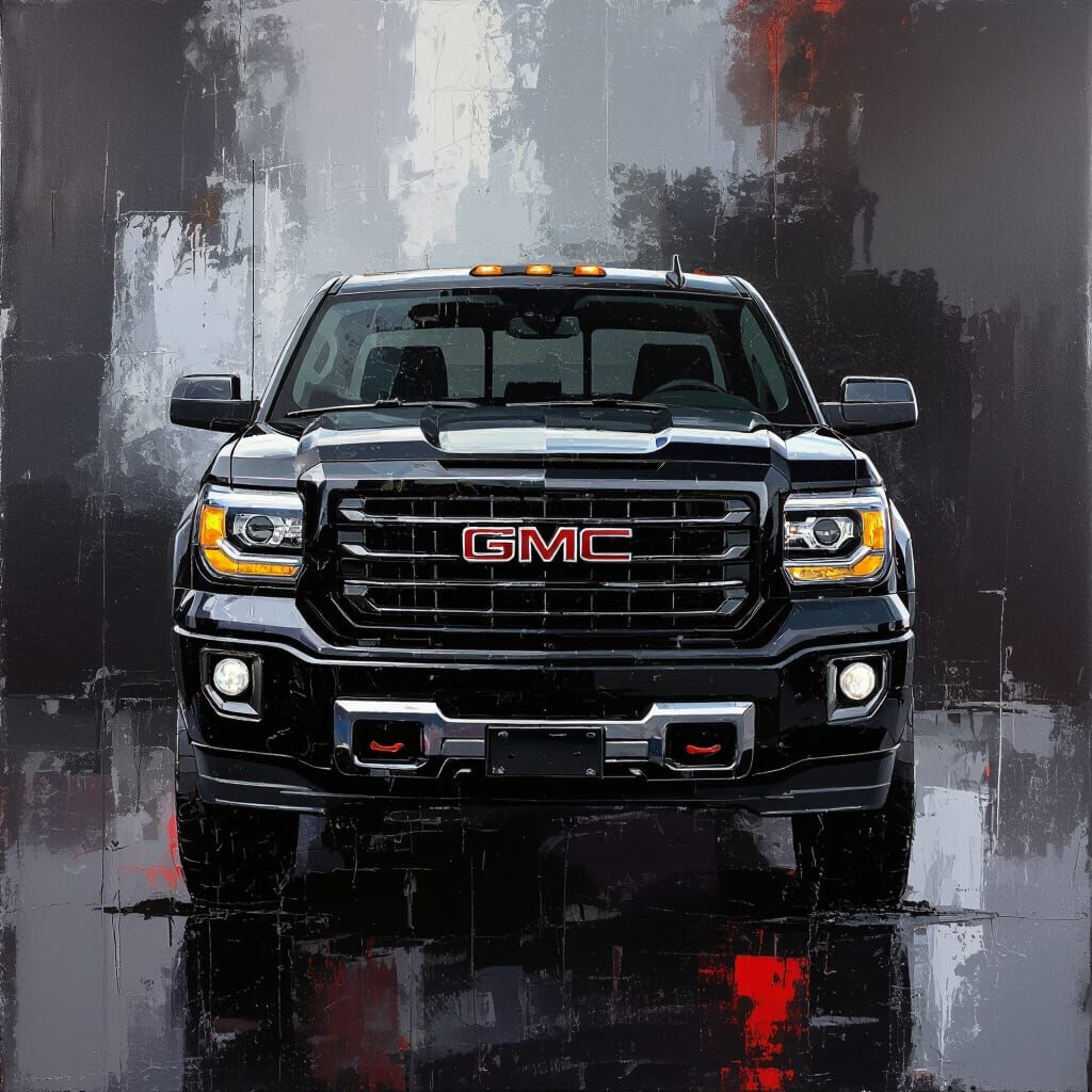 Abstract Acrylic GMC Truck Painting with Bold Textures