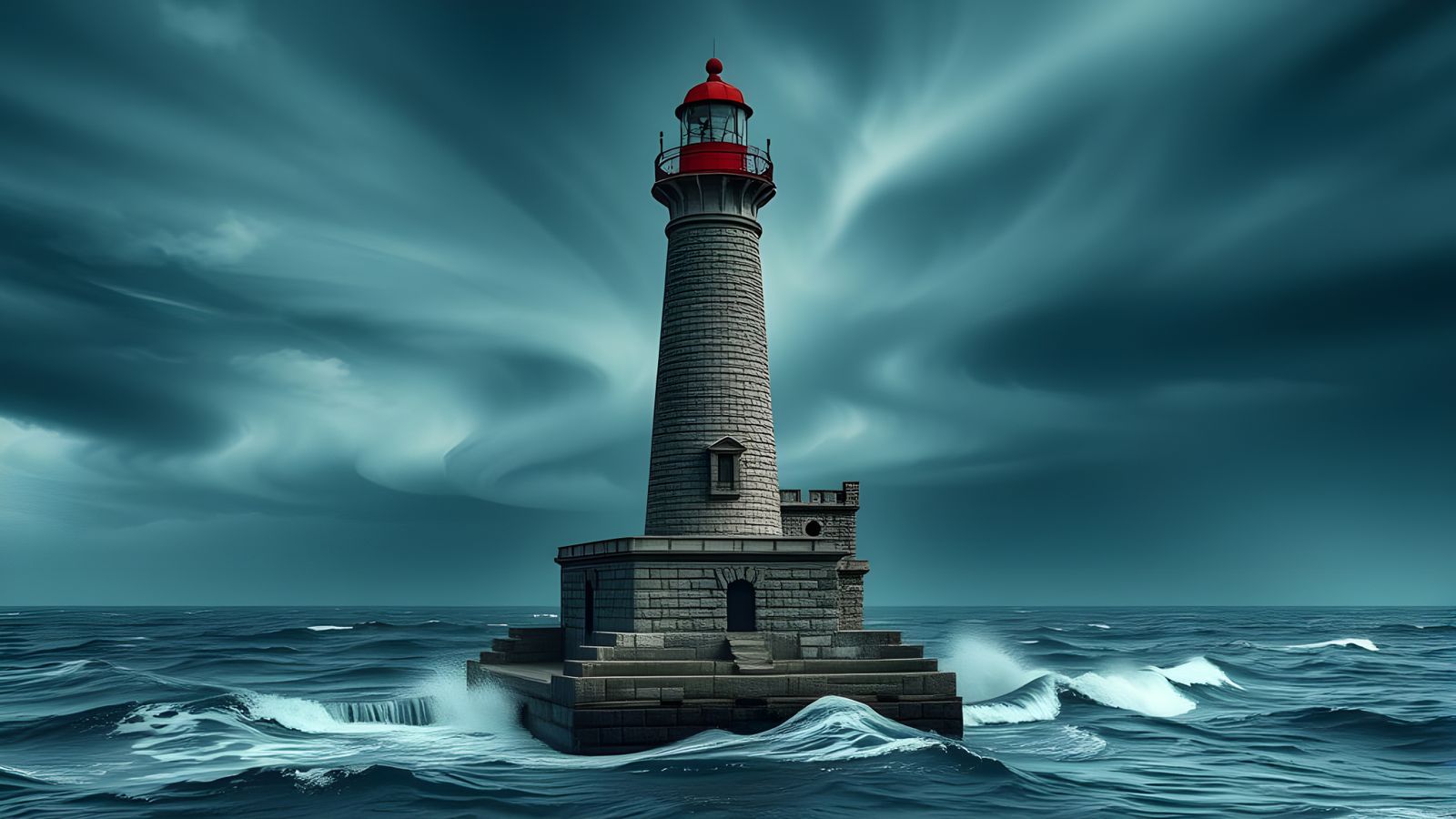 Hyperrealistic Lighthouse on a Moody Coastline