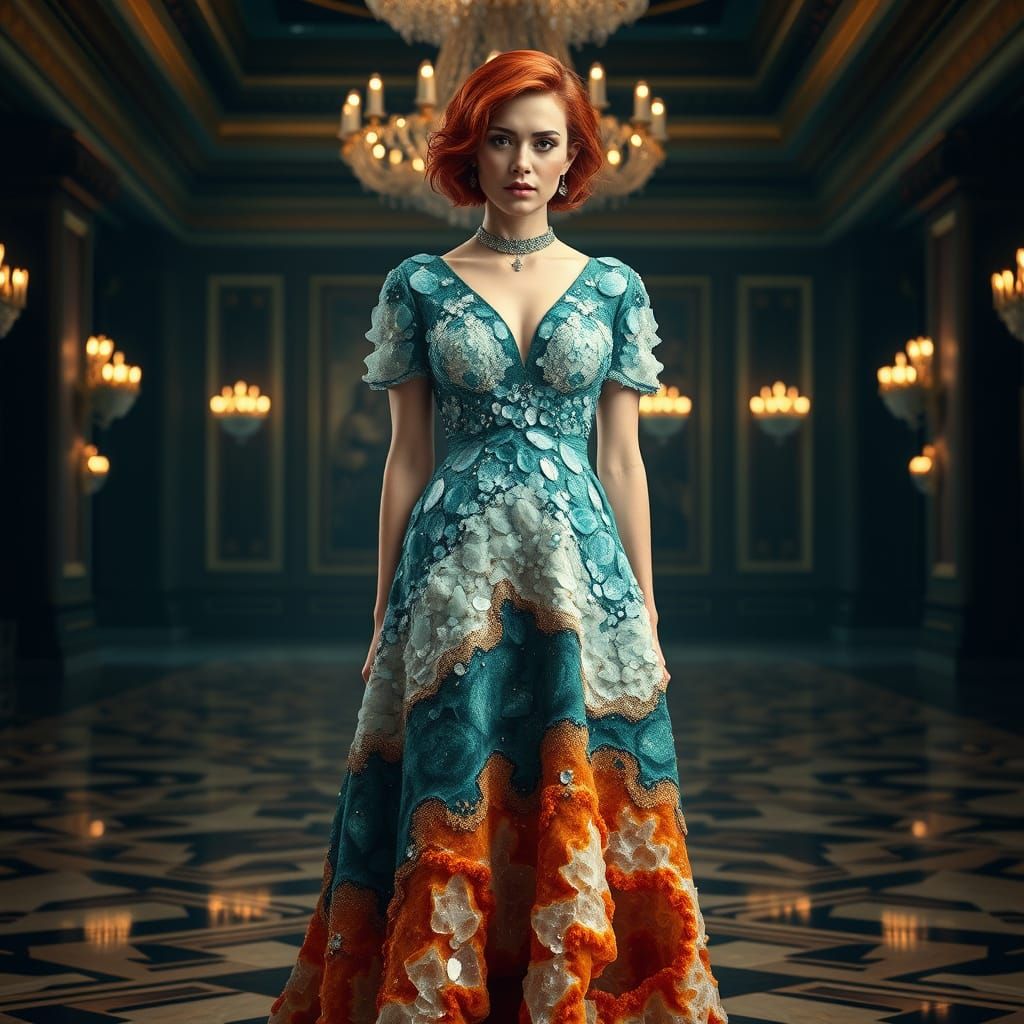 Ethereal Crystal Goddess in Vibrant Red Hair