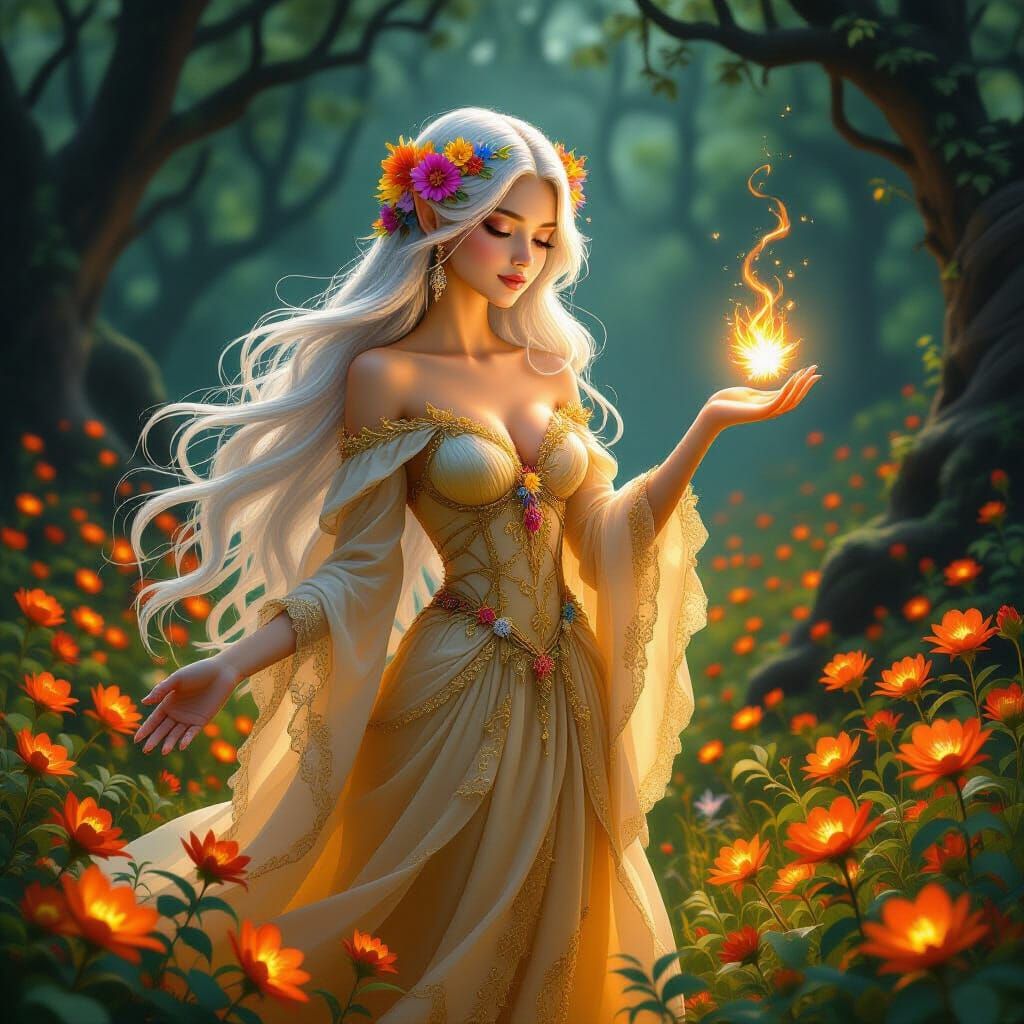 Elegant Fairy in Mystical Blossom Field