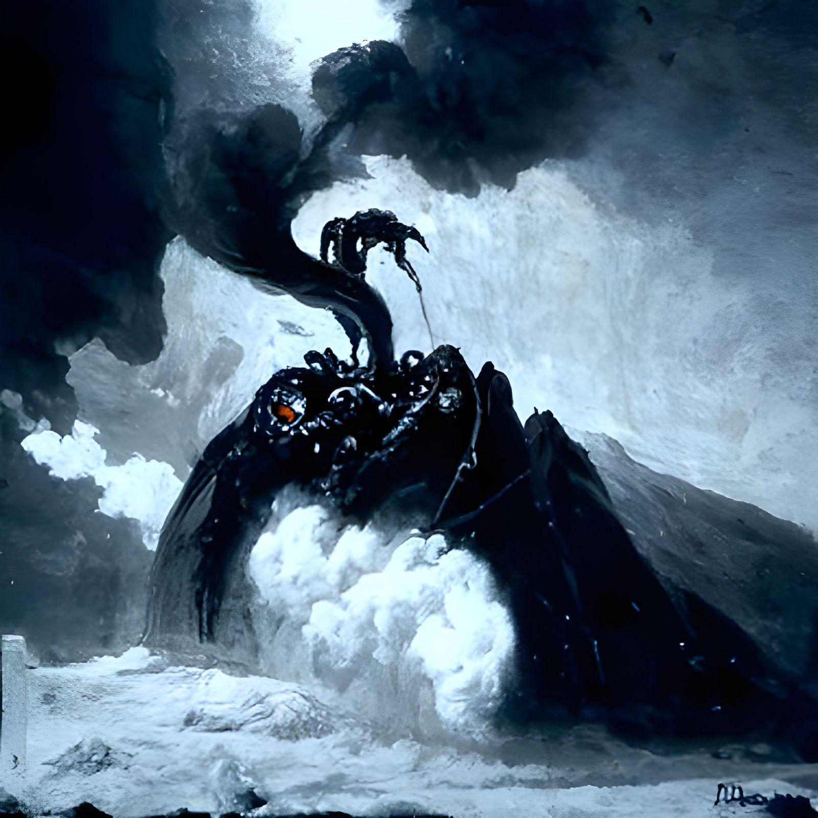 Volcanic Black Tentacle Dragon in Horror Art Style
