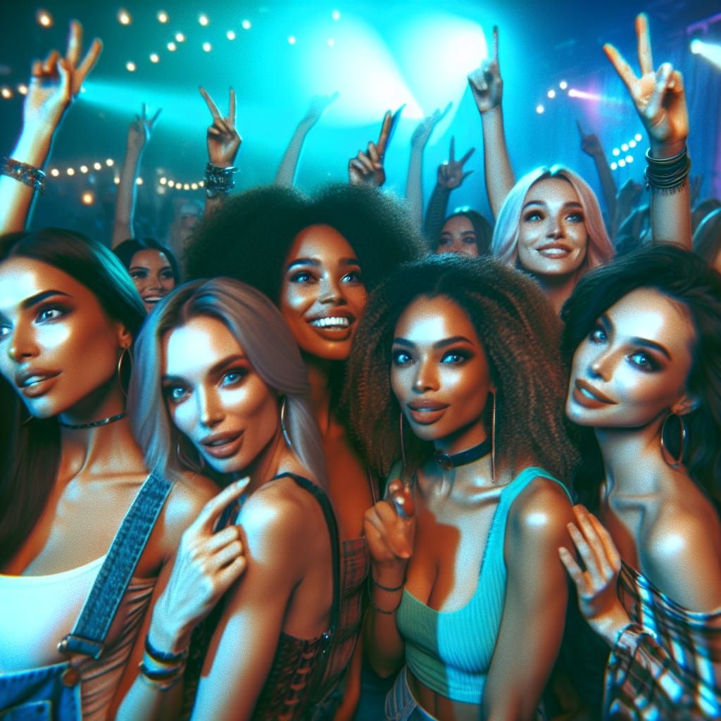 Candid Polaroid of Diverse Women Partying in a Club
