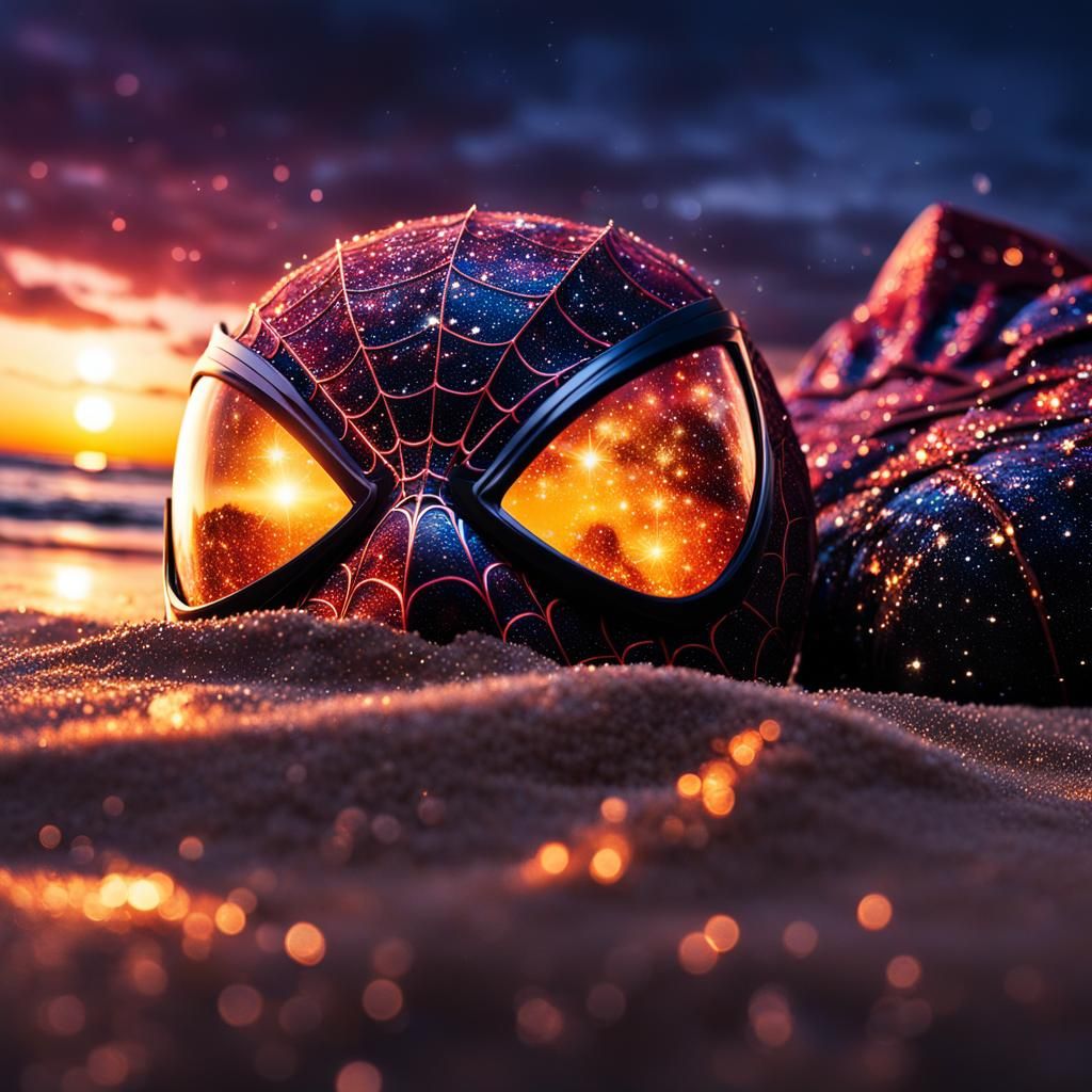 Luminous Galaxy Spider-Man Vacationing on Beach