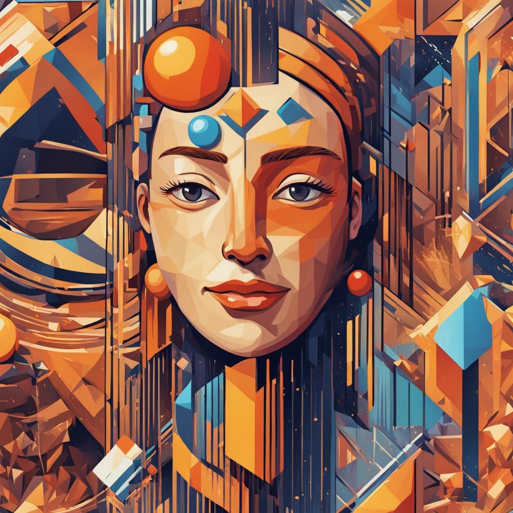 Geometric Fauvism Portrait with Moons in Eyes