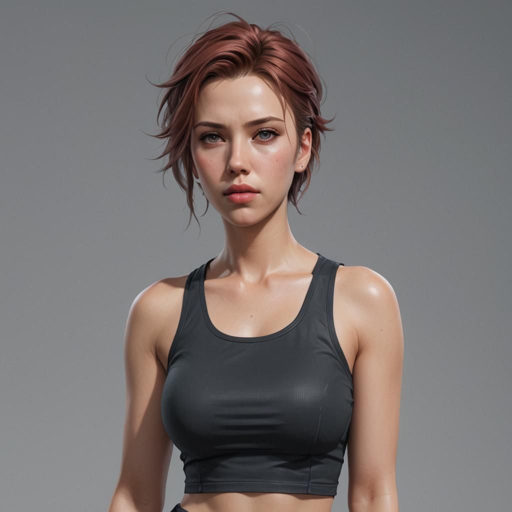 Anime Style 3D Rendering of Woman in Crop Top