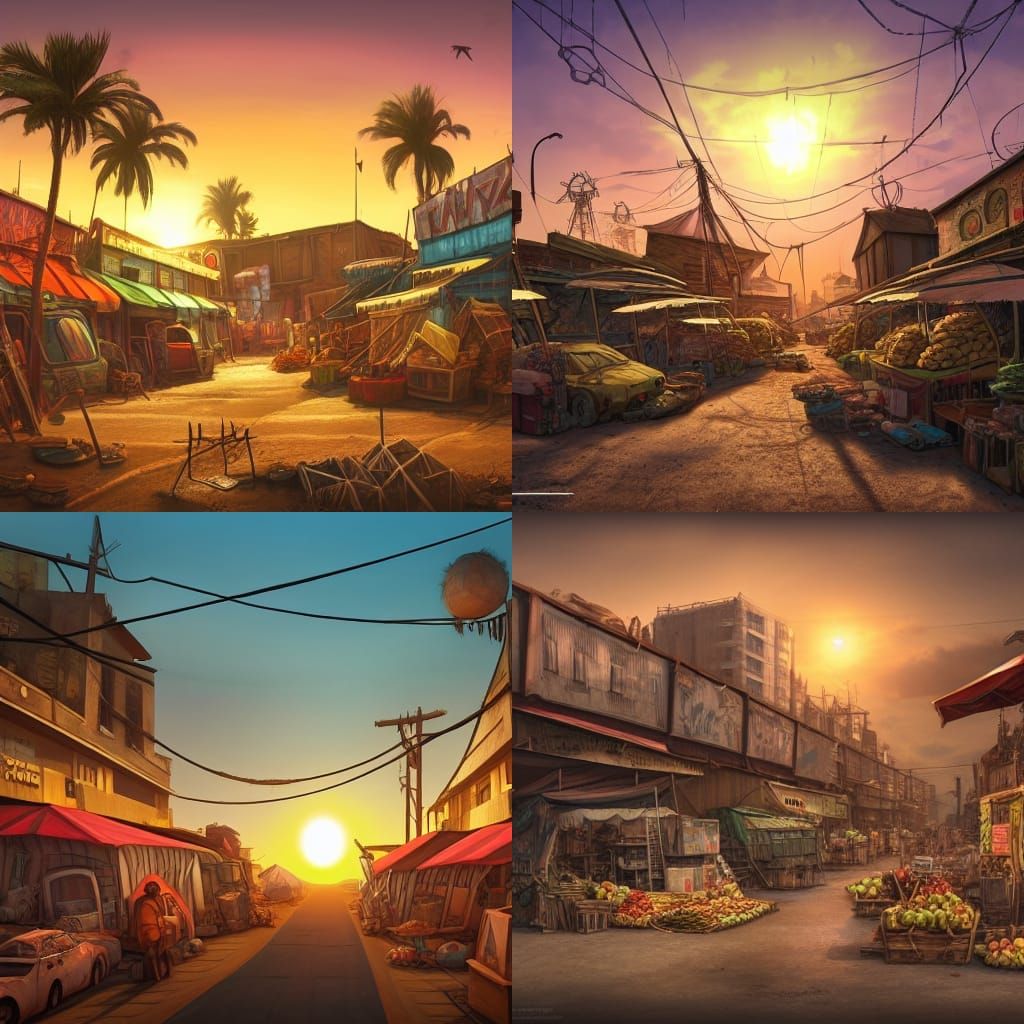 Post-Apocalyptic Pineapple Market at Sunset: Pixar-Style 3D ...