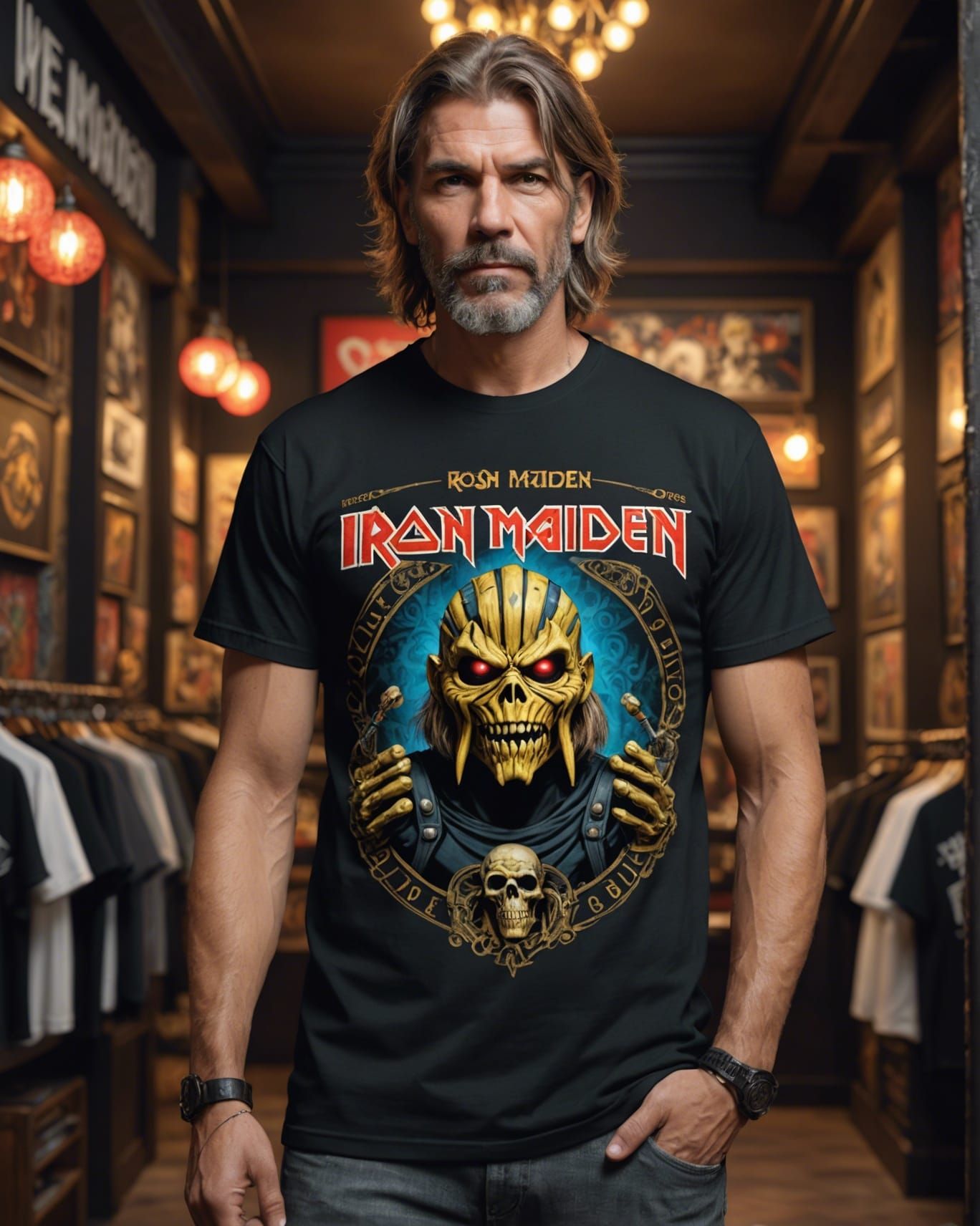 Gen-X Dude in Cyberpunk Iron Maiden T-Shirt